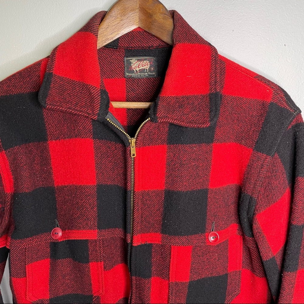 Rare Vintage 1950s Woolrich Buffalo Plaid Wool Unlined Zippered Hunting Coat - Picture 3 of 16